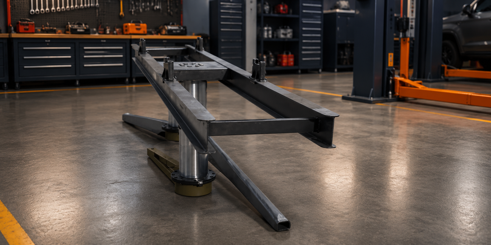 Chassis washing lift for underbody cleaning in a professional workshop