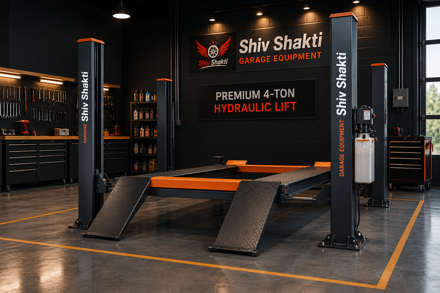 Premium 4-Ton Hydraulic Lift in a professional workshop