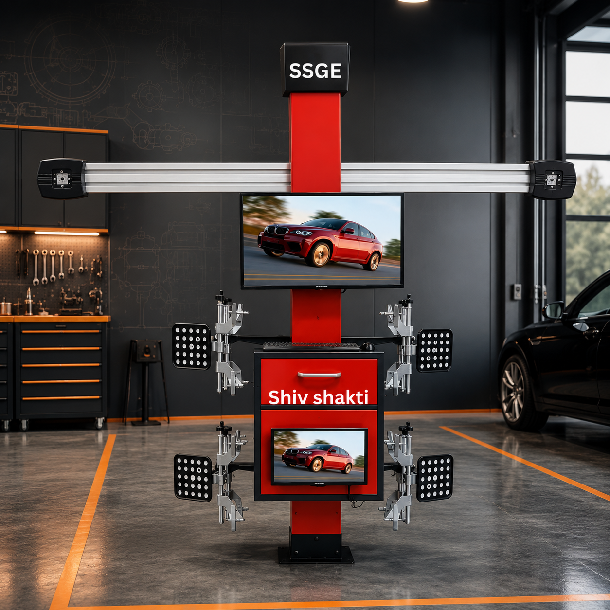 3D wheel alignment machine in a premium automotive workshop